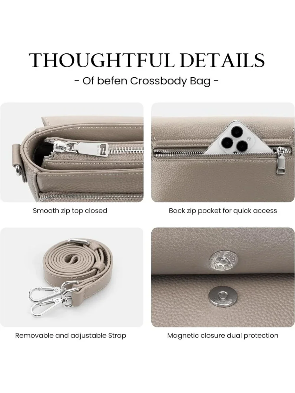 Women's Taupe Genuine Leather Medium Purse Wallet Travel Crossbody Bag